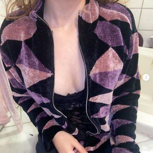 UNIQUE VINTAGE PURPLE, PINK & BLACK COMFY ZIP UP